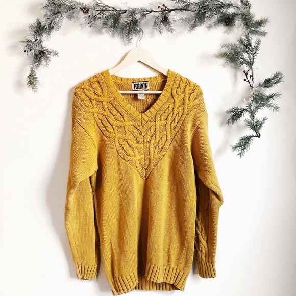 Vintage Sweaters - Vintage Chunky Hand Knit Sweater Mustard Size L